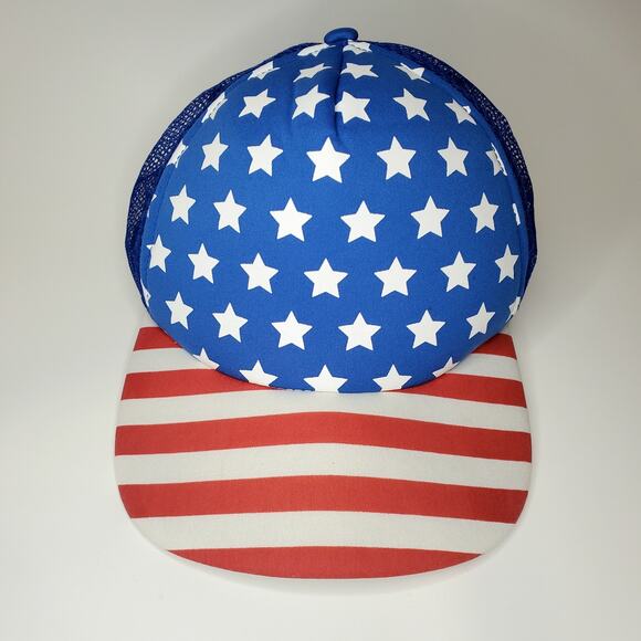 Stars & Stripes America Red White Blue Mesh Back Foam Snapback Trucker Hat - Picture 1 of 5